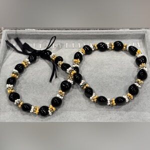 Hawaiian Black and Gold Beaded Necklace